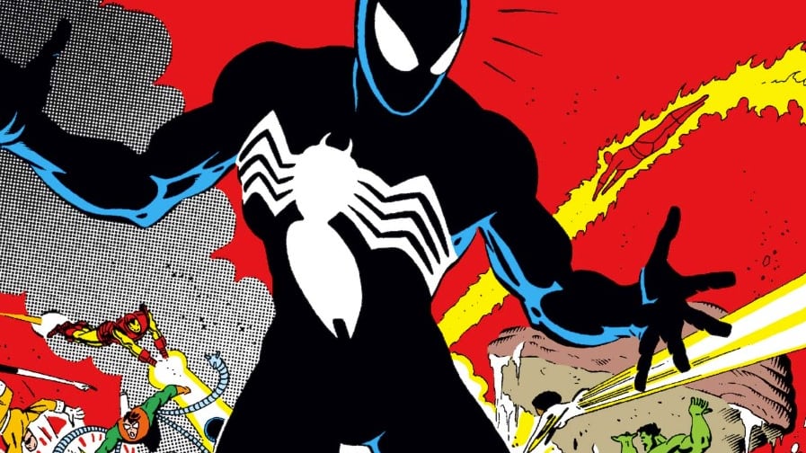 El traje negro del Hombre Araña en los cómics de Secret Wars.