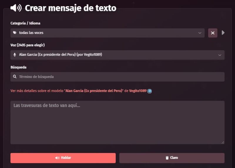 Menú para voces con inteligencia artificial