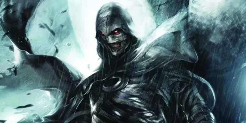 Una imagen de Shadow Knight, también conocido como Randall Spector, hermano de Marc, y que tiene un traje idéntico al de Moon Knight pero sus ojos son rojos.