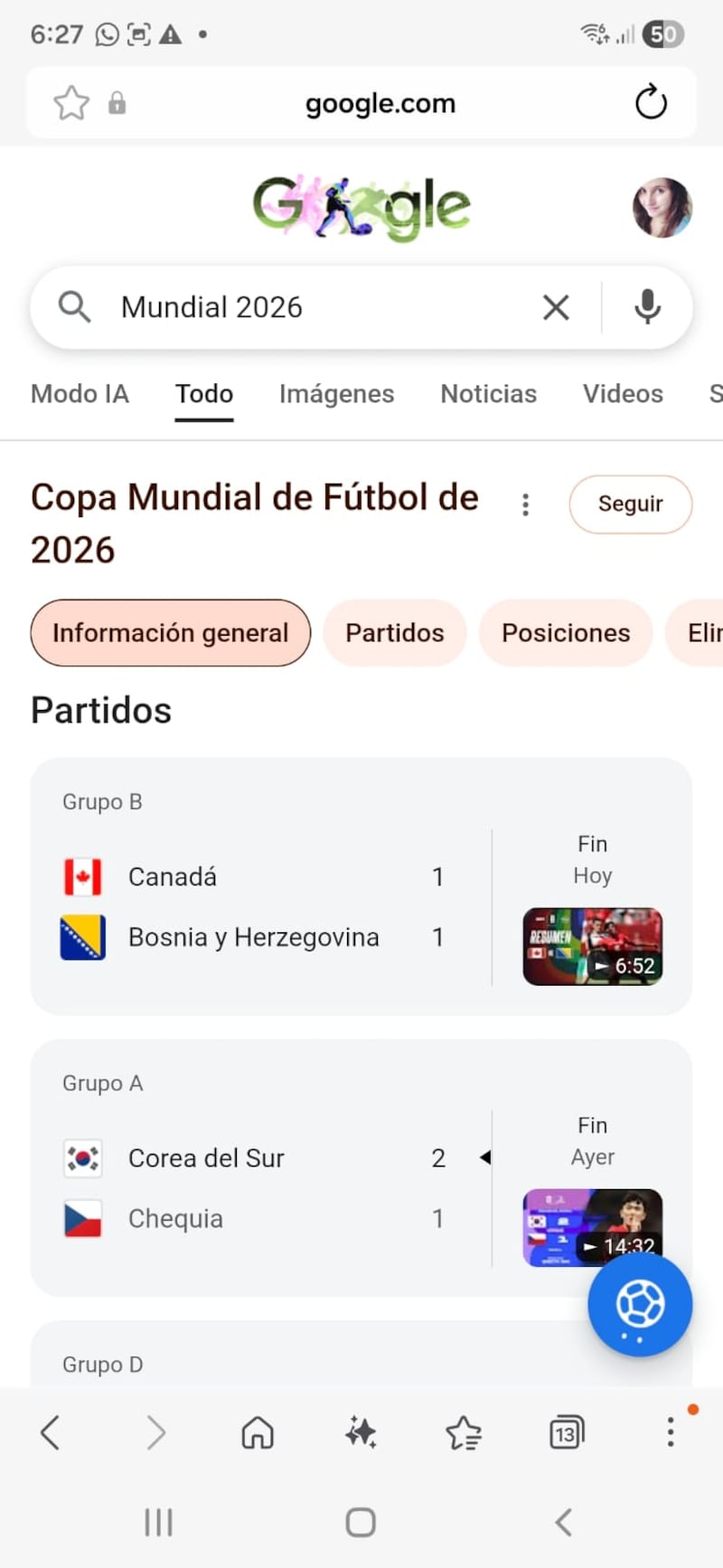 Mini juego - Google Mundial 2026