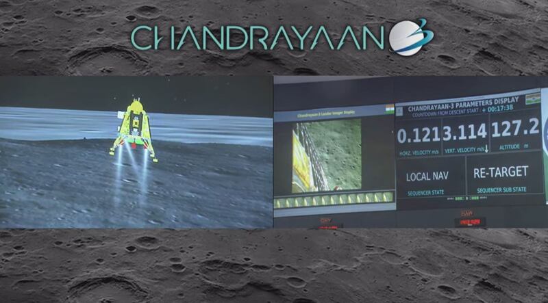 El momento en que la Misión Chandrayaan-3 llega a la Luna