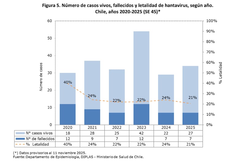 El número de casos habitual en Chile de Hanta Virus es bajo, es improbable que se transforme en una pandemia. Pero los contagios si presentan una alta letalidad. - Ministerio de Salud de Chile