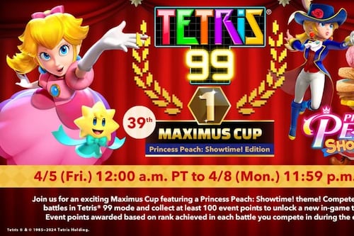 Nintendo dispara justo en la nostalgia con su Tetris 99 Maximus Cup de Princess Peach: Showtime!