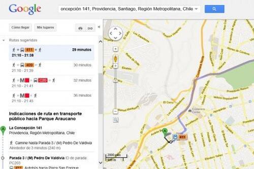 Chile: Google lanza Transit, la capa de transporte público en Santiago para Google Maps
