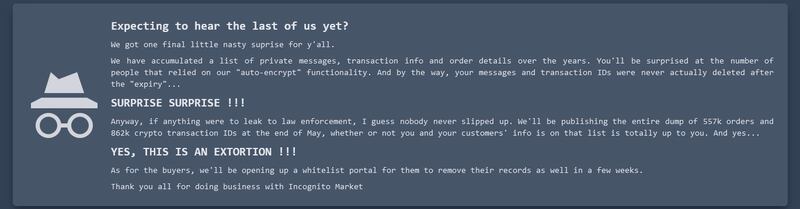 Chantaje de Incognito Market | Dark web