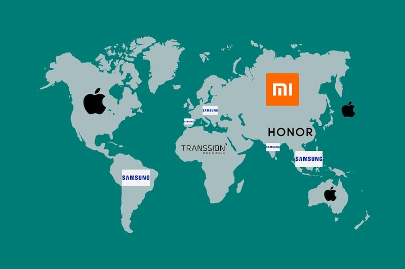 Mapa de marcas líderes del mercado de smartphones.