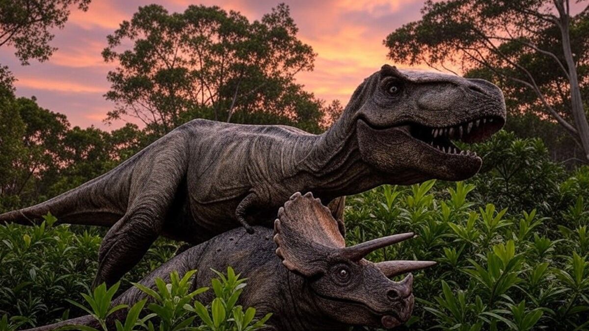 Dinosaurios apareándose - imagen de Grok, inteligencia artificial